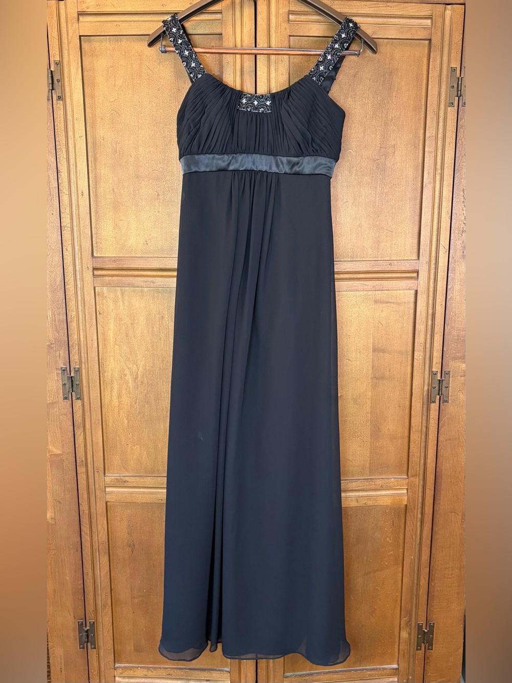 David's Bridal Black Chiffon Beaded Empire Maxi Gown - Size 0 (XS)